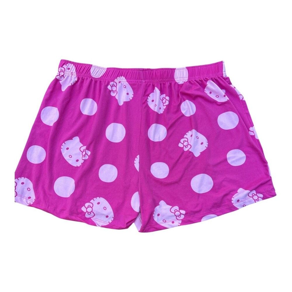 Hello Kitty Womens Pajama Shorts XL Pink Polka Dot Sleep Boxer Elastic Waist